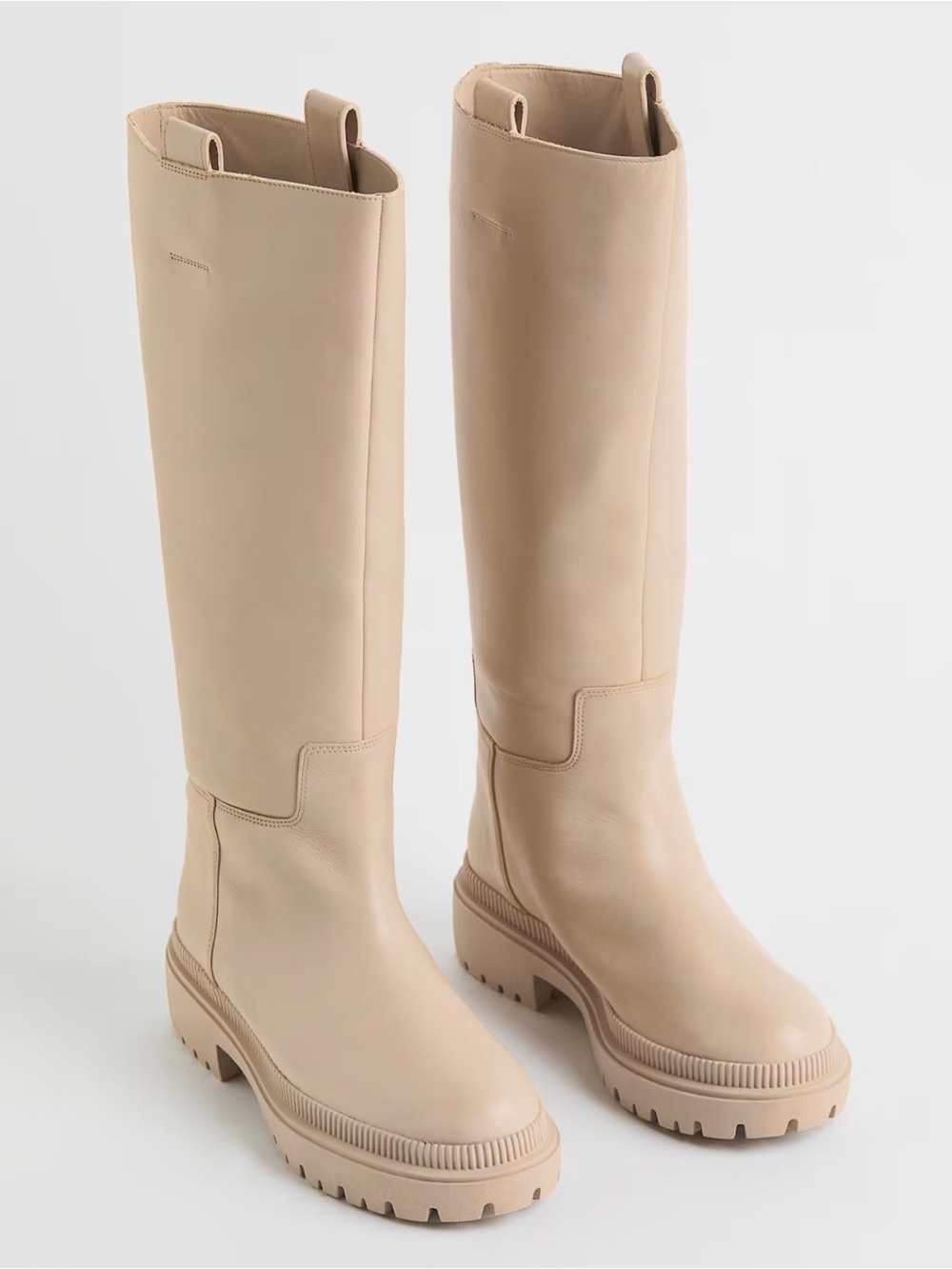 H&M Beige Tall Leathet Chunky Sole Boots Size 10